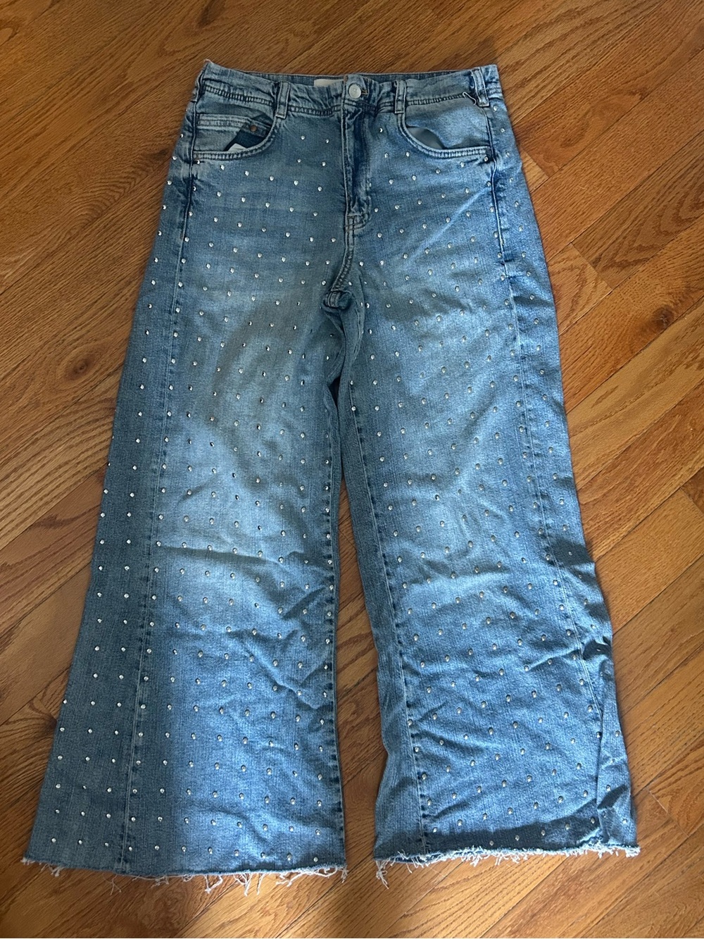 Anthropologie Adi Mid Rise Pilcro Blue Wide-Leg Studded Women's Jeans - Picture 2 of 5